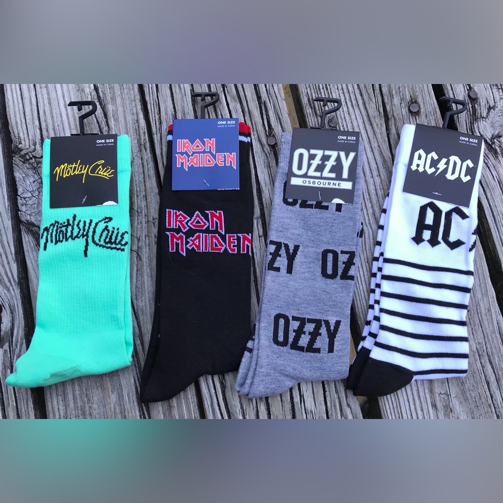 NEW Mens Lot Metal Band Theme Socks Ozzy Osborne AC DC Motley Crew Music Socks